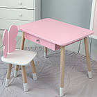 Стіл прямокутний з ящиком для речей 46х60х45 і стілець метелик 26х26х24, столик та стільчик в дитячу, рожевий з білим, фото 8