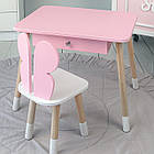 Стіл прямокутний з ящиком для речей 46х60х45 і стілець метелик 26х26х24, столик та стільчик в дитячу, рожевий з білим, фото 10
