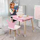 Стіл прямокутний з ящиком 46х60х45 і стілець корона 26х26х24, столик та стільчик в дитячу, рожевий з білим, фото 2