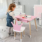 Стіл прямокутний з ящиком 46х60х45 і стілець корона 26х26х24, столик та стільчик в дитячу, рожевий з білим, фото 5