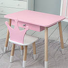 Стіл прямокутний з ящиком 46х60х45 і стілець корона 26х26х24, столик та стільчик в дитячу, рожевий з білим, фото 8