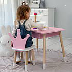 Стіл прямокутний з ящиком 46х60х45 і стілець корона 26х26х24, столик та стільчик в дитячу, рожевий з білим, фото 9
