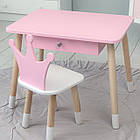 Стіл прямокутний з ящиком 46х60х45 і стілець корона 26х26х24, столик та стільчик в дитячу, рожевий з білим, фото 10