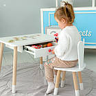 Стіл прямокутний з ящиком 46х60х45 і стілець вушка кролика 26х26х24, столик та стільчик в дитячу, білий, фото 2