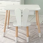 Стіл прямокутний з ящиком 46х60х45 і стілець вушка кролика 26х26х24, столик та стільчик в дитячу, білий, фото 7