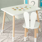 Стіл прямокутний з ящиком 46х60х45 і стілець вушка кролика 26х26х24, столик та стільчик в дитячу, білий, фото 9