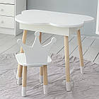 Столик хмаринка з відкидною нішею 54х68х50 і стільчик корона 26х26х24, стіл та стілець в дитячу, білий, фото 3