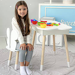 Столик хмаринка з нішею для речей 54х68х50 і стільчик спинка в формі метелика 26х26х24, стіл та стілець в дитячу кімнату, білий