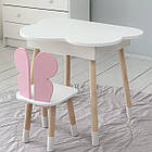 Столик хмаринка з нішею 54х68х50 і стільчик метелик 26х26х24, стіл та стілець в дитячу, білий з рожевим, фото 2