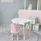 Столик хмаринка з нішею 54х68х50 і стільчик метелик 26х26х24, стіл та стілець в дитячу, білий з рожевим, фото 6