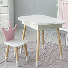 Столик хмаринка з зручною нішею 54х68х50 і стільчик корона 26х26х24, стіл та стілець в дитячу, білий з рожевим, фото 4