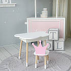Столик хмаринка з зручною нішею 54х68х50 і стільчик корона 26х26х24, стіл та стілець в дитячу, білий з рожевим, фото 8