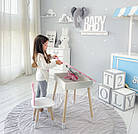 Столик хмаринка з відкидною нішею 54х68х50 і стільчик корона 26х26х24, стіл та стілець в дитячу, рожевий з білим, фото 4