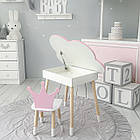 Столик хмаринка з відкидною нішею 54х68х50 і стільчик корона 26х26х24, стіл та стілець в дитячу, рожевий з білим, фото 6