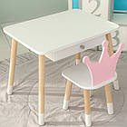 Дитячий столик білий і стільчик корона біло-рожевий. Столик із шухлядою для олівців і розмальовок 56787, фото 4