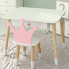 Дитячий столик білий і стільчик корона біло-рожевий. Столик із шухлядою для олівців і розмальовок 56787, фото 7