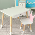 Дитячий столик білий і стільчик корона біло-рожевий. Столик із шухлядою для олівців і розмальовок 56787, фото 9