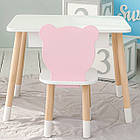 Стіл прямокутний з шухлядою 46х60х45 і стілець мордочка медвежа 26х26х24, столик та стільчик для дитячої кімнати, білий з рожевим, фото 3