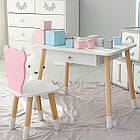 Стіл прямокутний з шухлядою 46х60х45 і стілець мордочка медвежа 26х26х24, столик та стільчик для дитячої кімнати, білий з рожевим, фото 6