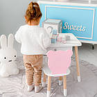 Стіл прямокутний з шухлядою 46х60х45 і стілець мордочка медвежа 26х26х24, столик та стільчик для дитячої кімнати, білий з рожевим, фото 9