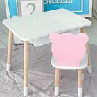 Стіл прямокутний з шухлядою 46х60х45 і стілець мордочка медвежа 26х26х24, столик та стільчик для дитячої кімнати, білий з рожевим, фото 10