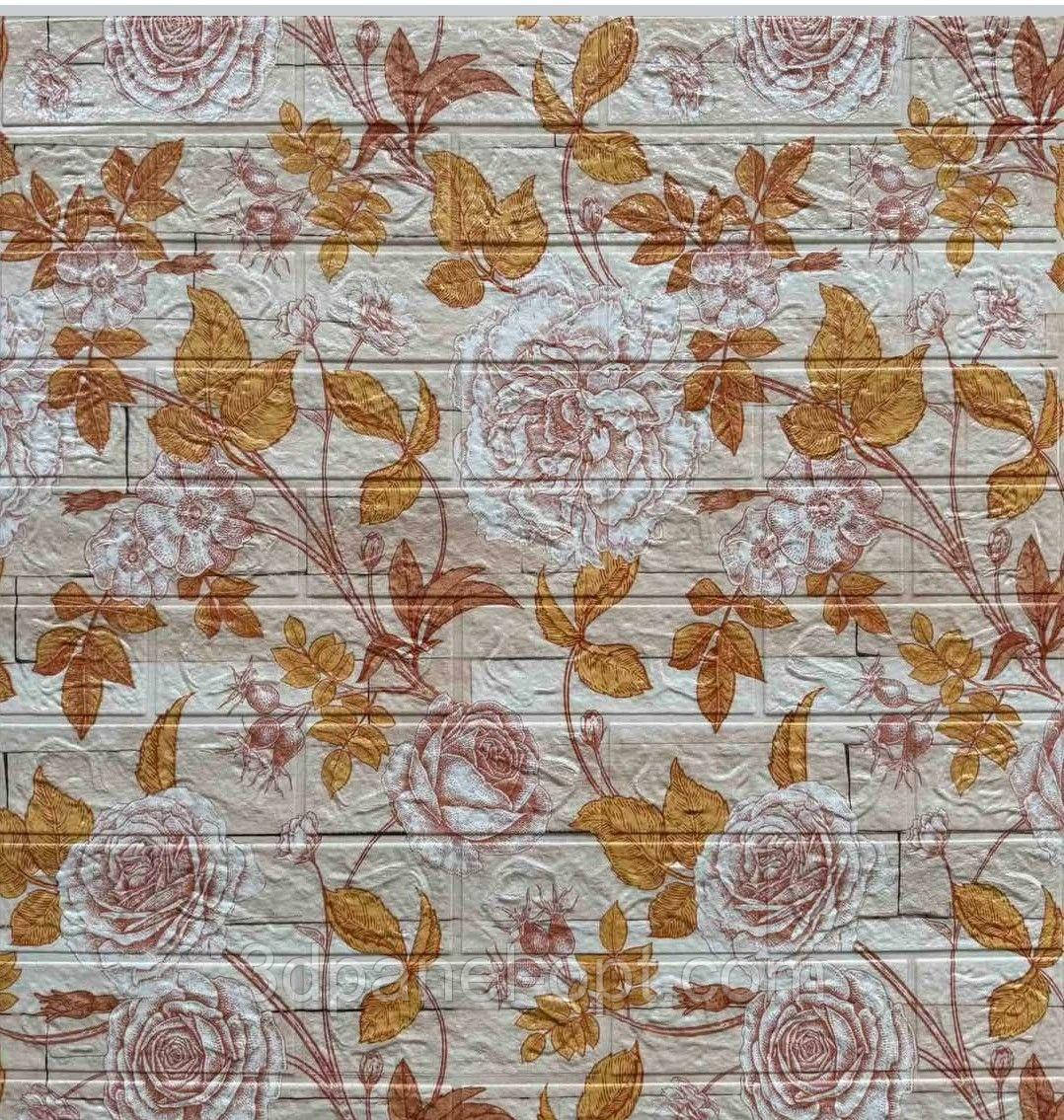 Самоклеюча 3D панель "Золотисті квіти" 77×70 см товщина 4 мм, фото 1