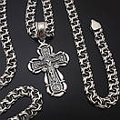 Срібна цепочка з хрестиком чоловіча Бісмарк. Срібний хрест з камінчиками і ланцюжок срібло. 55 см, фото 7