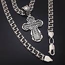 Срібна цепочка з хрестиком чоловіча Бісмарк. Срібний хрест з камінчиками і ланцюжок срібло. 55 см, фото 6