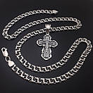 Срібна цепочка з хрестиком чоловіча Бісмарк. Срібний хрест з камінчиками і ланцюжок срібло. 55 см, фото 9