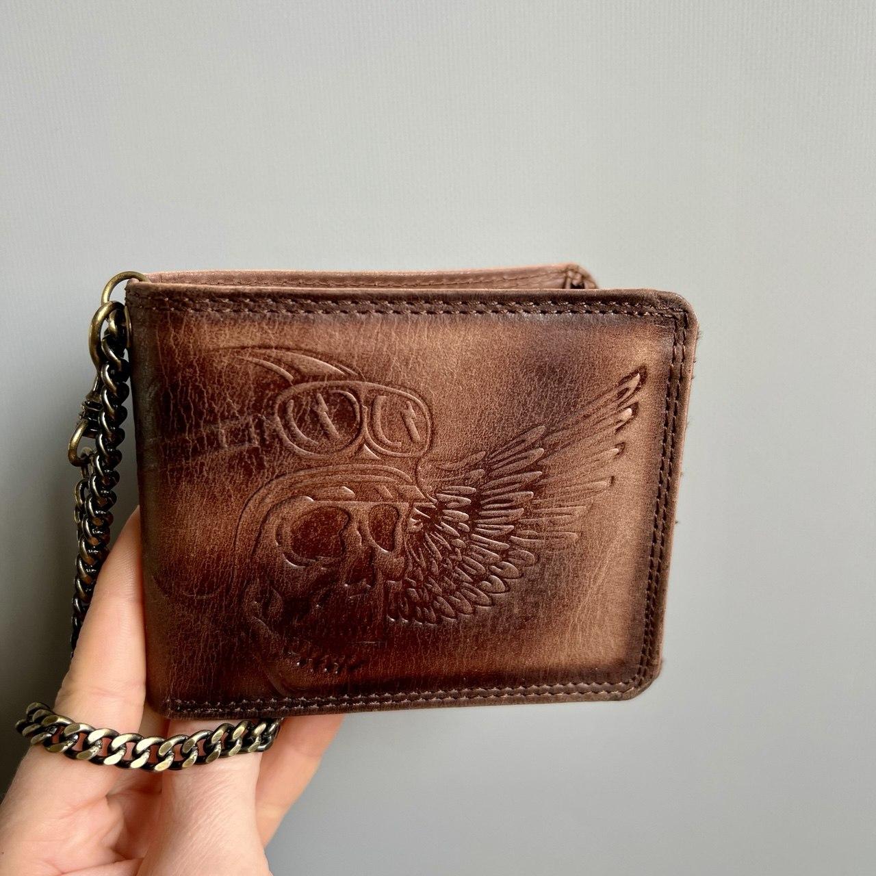 БРАК!!! УЦІНКА!!! Чоловіче шкіряне портмоне Always Wild N992C-VIN S коричневе з черепом