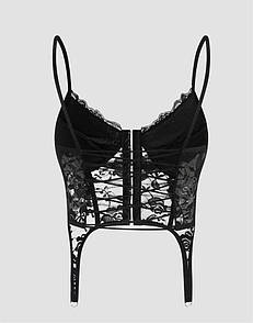 Топ-бюстьє Anabel чашка В/С бюстгалтер корсетного типу мереживний з папрявляючими під панчохи Чорний, S