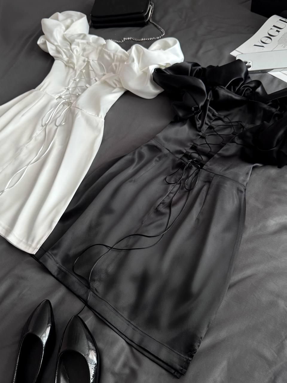 Сукня жіноча з щільного матового атласу Модель: 1366-280 Колір: молоко, чорний, фото 1