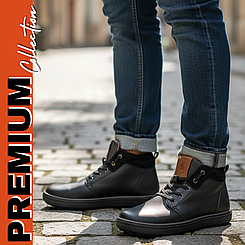 Черевики чоловічі зимові чорні шкіряні на хутрі від виробника Bastion 43 розмір