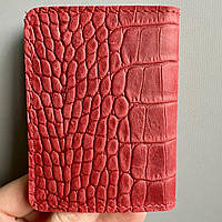 БРАК!!! УЦІНКА!!! Обкладинка на ID паспорт, права шкіряна на кнопці Handycover 0037 червона під рептилію
