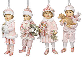 Новорічна Фігурка дітки рожевий/шампань 11.5см BonaDi 07-419