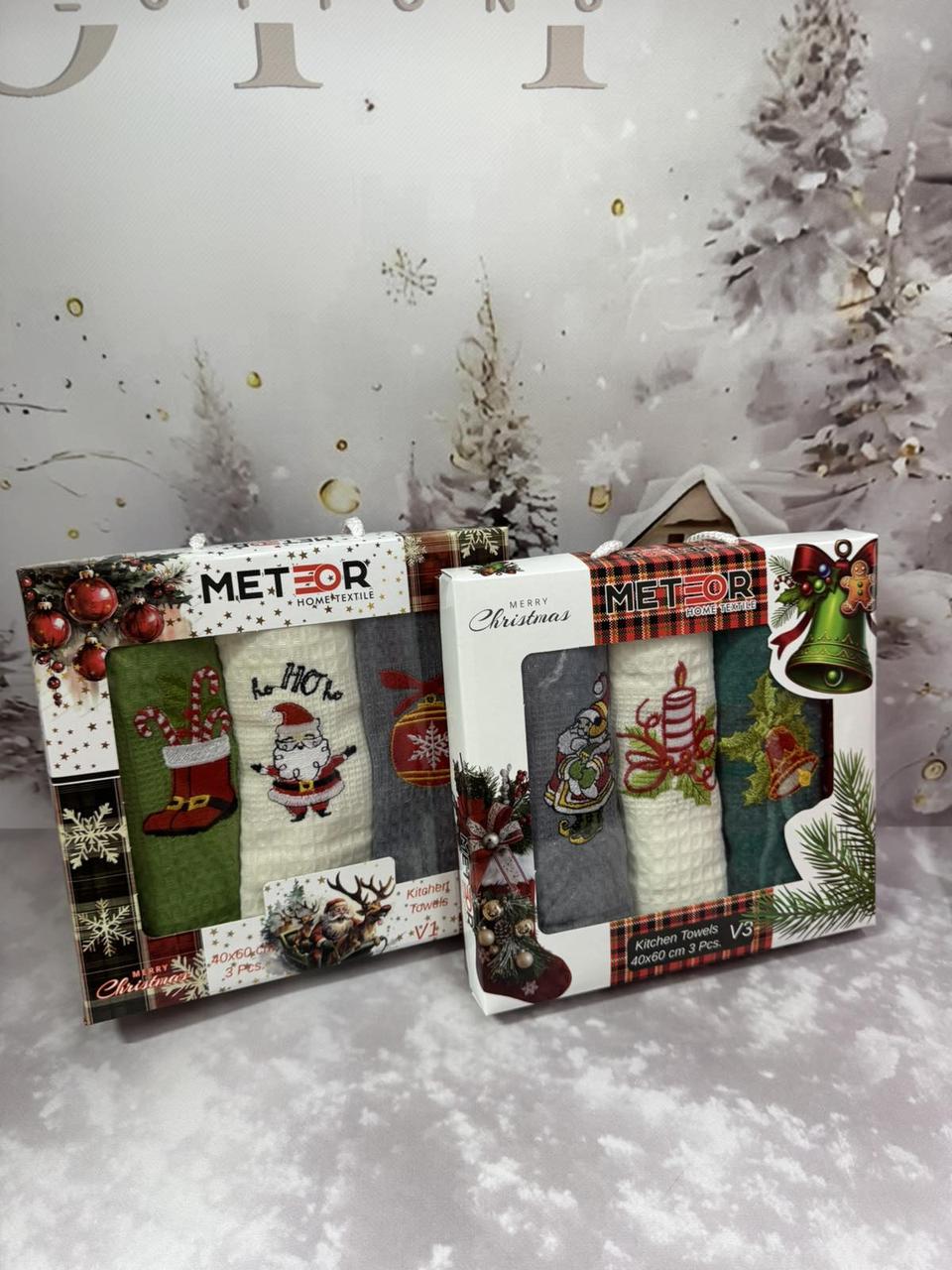 Набір новорічних кухонних вафельних рушників 40 на 60 см 3 штуки Туреччина, фото 1