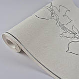 Шпалери вінілові на флізеліні 0.53 × 10.05 м Marburg 57947, молочні з сірим для спальні, вітальні, коридору, фото 4