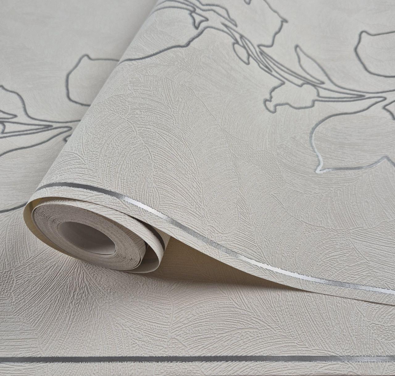 Шпалери вінілові на флізеліні 0.53 × 10.05 м Marburg 57947, молочні з сірим для спальні, вітальні, коридору, фото 1