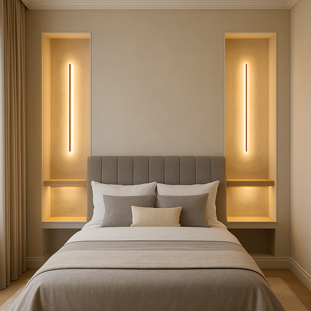 вбудовані світильники в декоративних нішах спальні