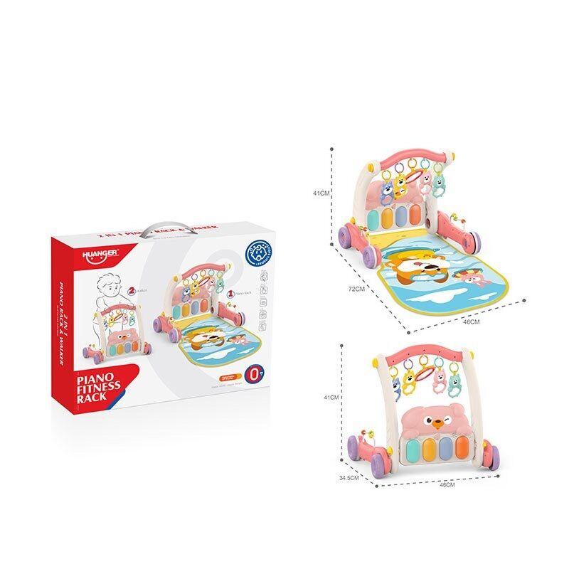 Ходунки HE 0613 дитячі 2в1, килимок, музична панель, музика, підсвічування, 5 підвісок, люстерко, брязкальця, фото 1