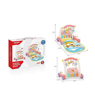 Ходунки HE 0613 дитячі 2в1, килимок, музична панель, музика, підсвічування, 5 підвісок, люстерко, брязкальця