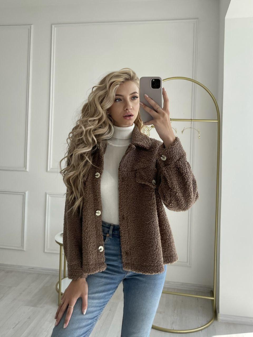 Куртка-сорочка жіноча Тедді Модель: 1366-380 Колір: молоко, пудра, фото 1