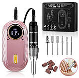 Портативний фрезер JF-603 (Рожевий) на акумуляторі 2600 mAh на 35 Вт. та 35 000 про. з дисплеєм, на USB-для манікюру, фото 2
