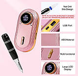 Портативний фрезер JF-603 (Рожевий) на акумуляторі 2600 mAh на 35 Вт. та 35 000 про. з дисплеєм, на USB-для манікюру, фото 5