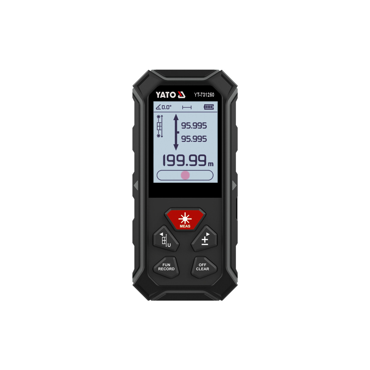 Дальномір лазерний 2 напрямний LCD- дисплей (дальність 2х 100м) похибка ±2мм (живлення акумулятор 3.7В /850мАГод) Yato YT-731250, фото 1