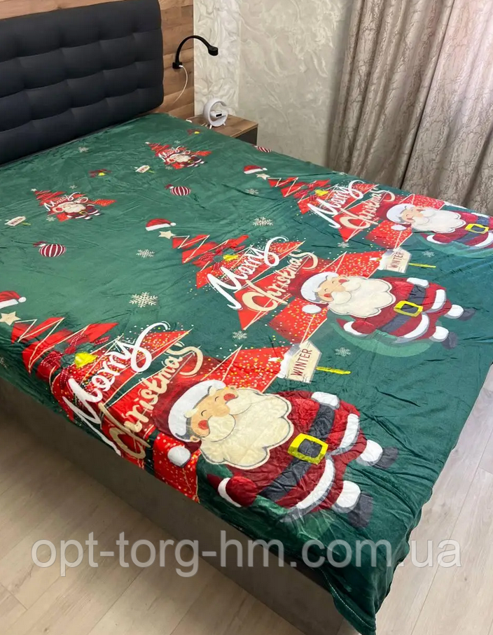 Яскравий Новорічний плед велсофт 200*220 см, фото 1
