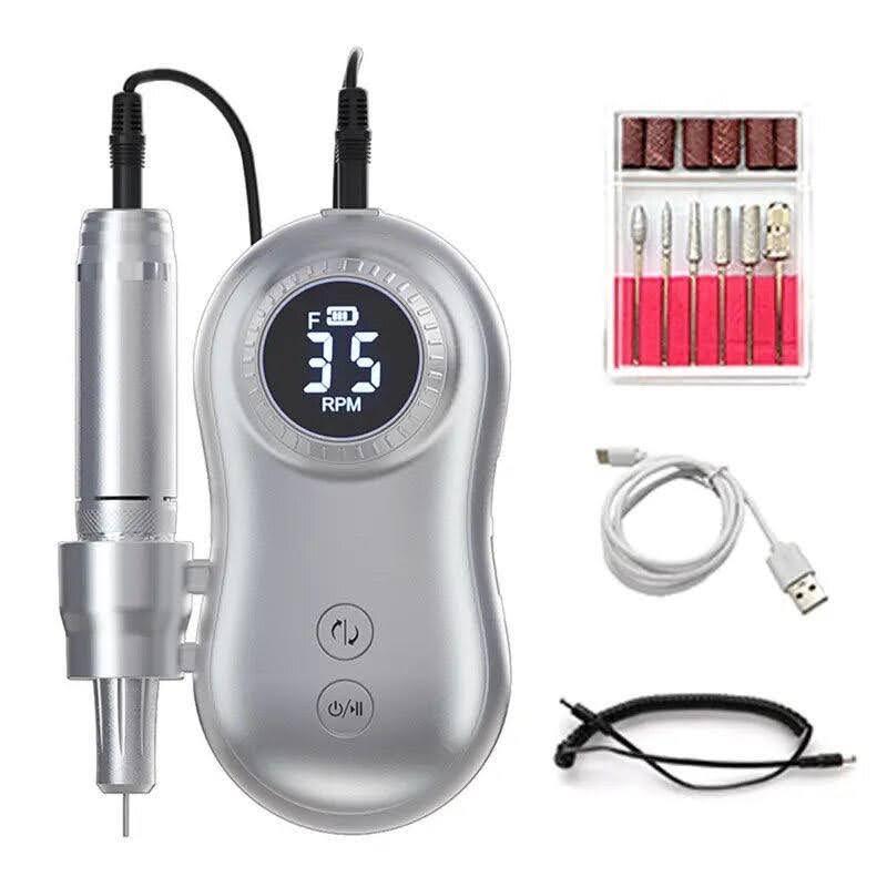 Портативний фрезер JF-602 (Срібло) на акумуляторі 2600 mAh на 35 Вт. та 35 000 про. з дисплеєм, на USB-для манікюру, фото 1