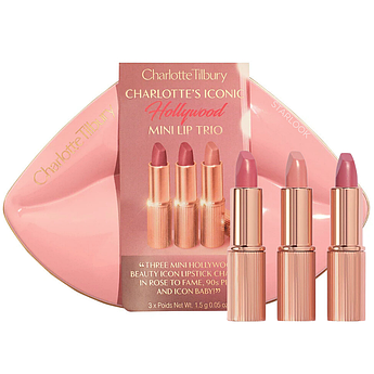 Подарунковый набір сатинових помад Charlotte Tilbury Iconic Hollywood Lipstick Trio Gift Set K.I.S.S.I.N.G 3 х 1.5 г