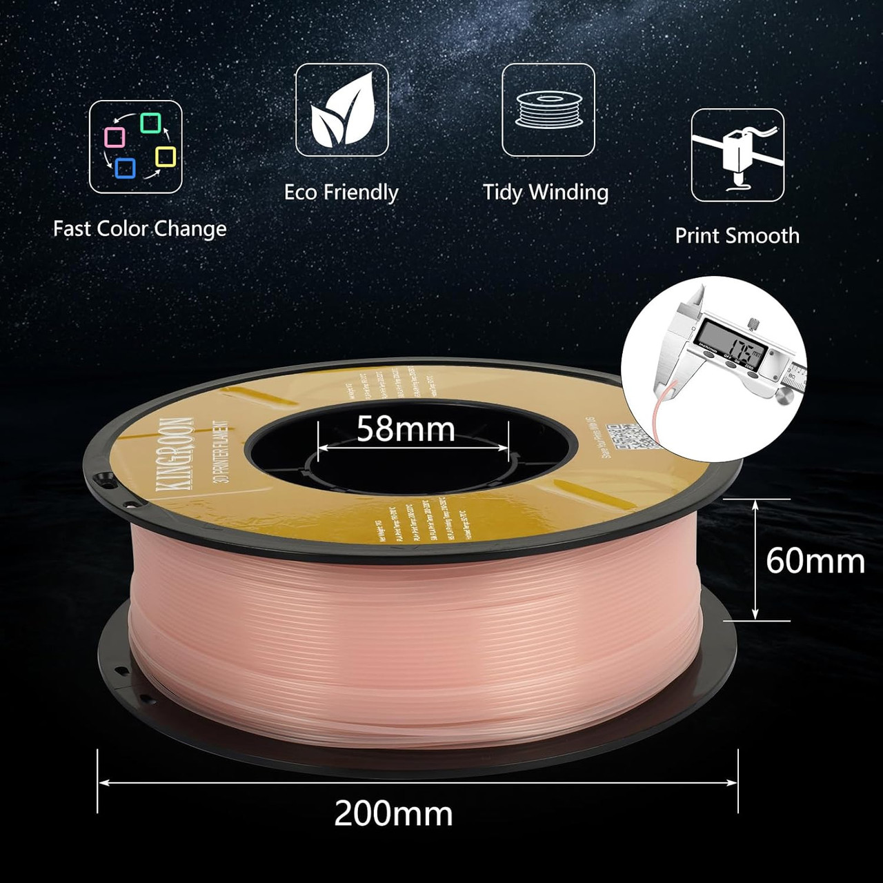 Пластик філамент для 3D-друку KINGROON PLA Glow In the Dark PINK Filament 1.75mm, 1kg