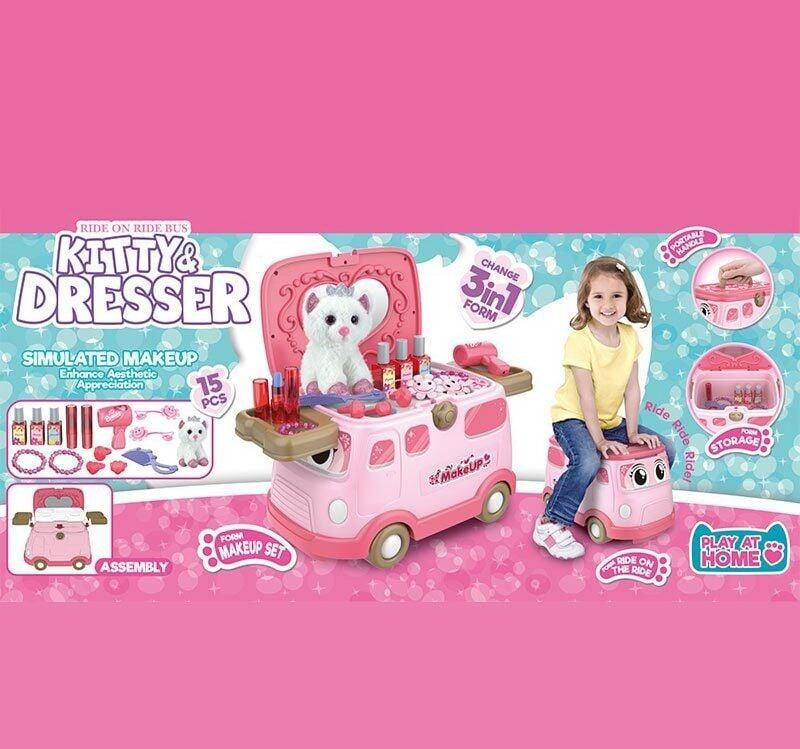 Трюмо 661-3002 (12) "Автобус", машинка, імітація косметики, прикраси, фен, м'яка іграшка, в коробці